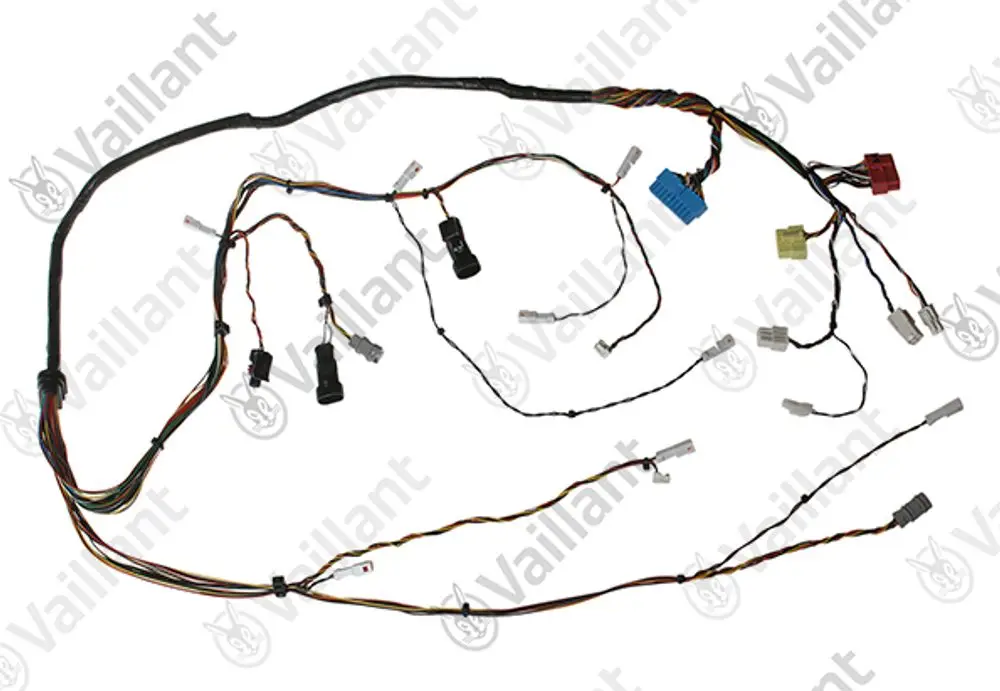 Vaillant Kabelbaum mit mehreren Kabeln und Steckverbindern, geeignet für das recoVAIR-Modul, deutliche Darstellung der Anschlussmöglichkeiten.